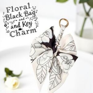 Chic Floral Bag/Key Charm in Black and White